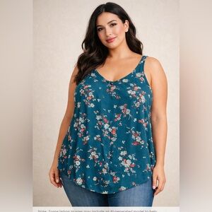 Torrid Floral Swing Tank Top Size 1 Teal Sleeveless Flowy Boho Plus